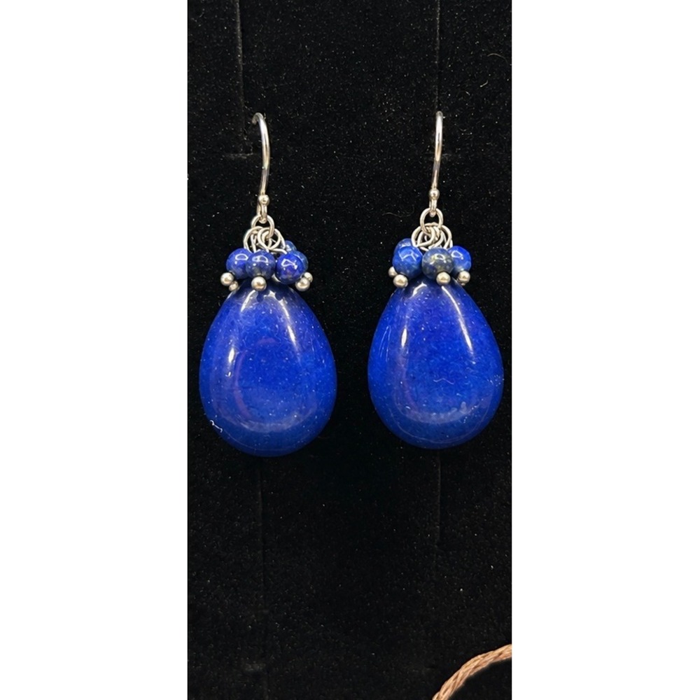 Lapis Lazulli Stone Earrings Artisan  Beaded Dangle Boho Estate